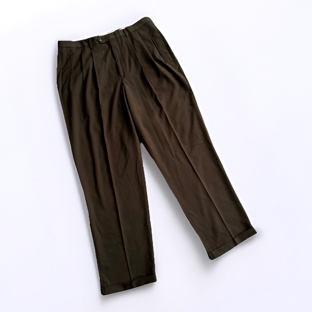 Claiborne Dress Pants Men's Size 36x32 Straight Leg Pleated Front Cuffed Brown